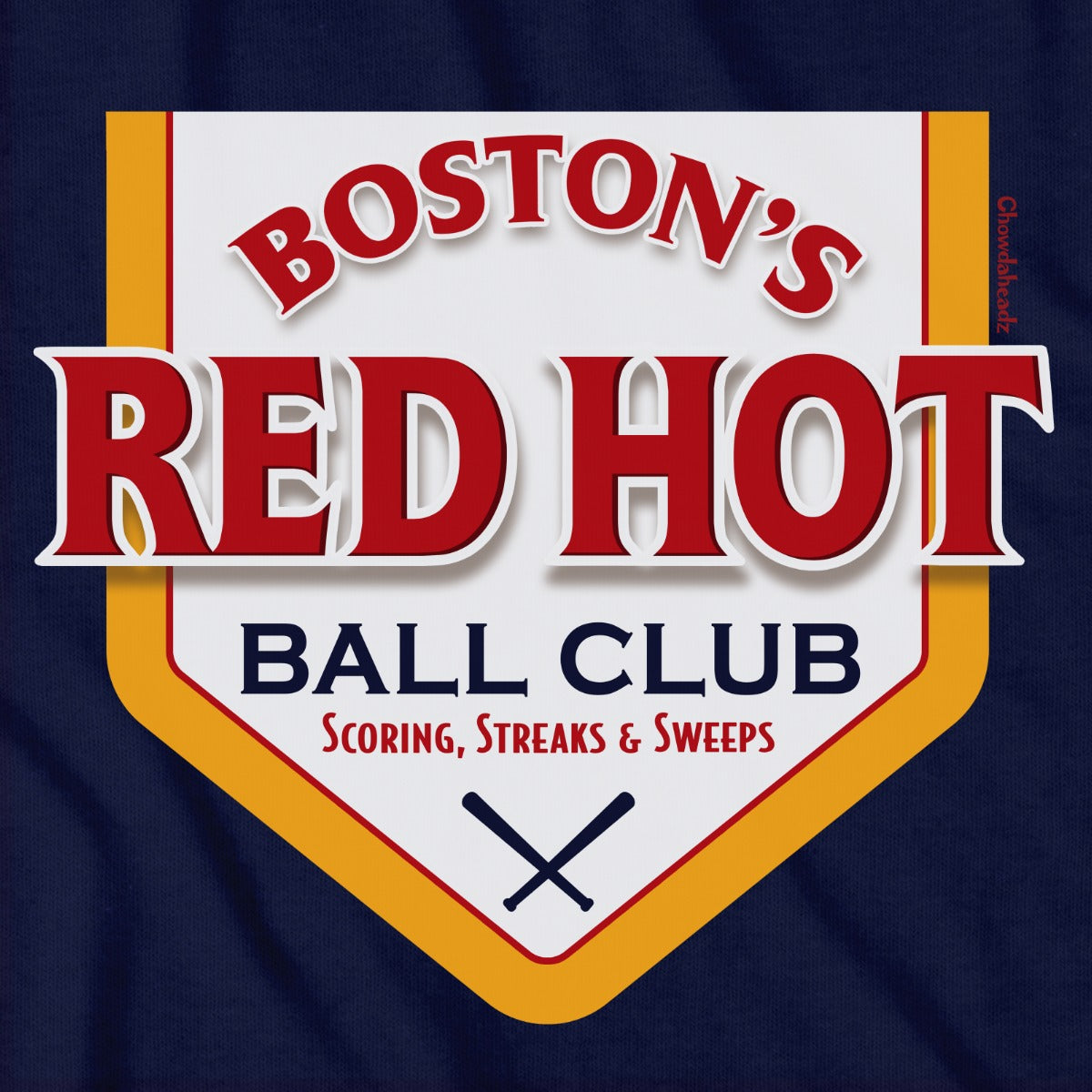 Boston's Red Hot Baseball Label tee graphic detail in Navy