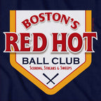 Boston's Red Hot Baseball Label tee graphic detail in Navy