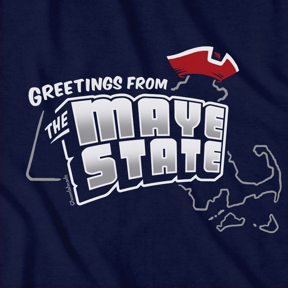 Greetings From The Maye State tee graphic detail in Navy