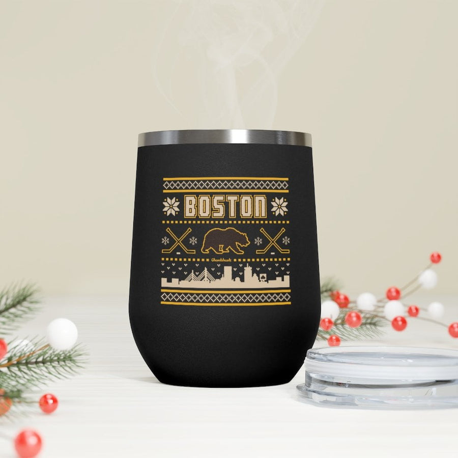 Boston Black & Gold Holiday Sweater Wine Tumbler - Chowdaheadz