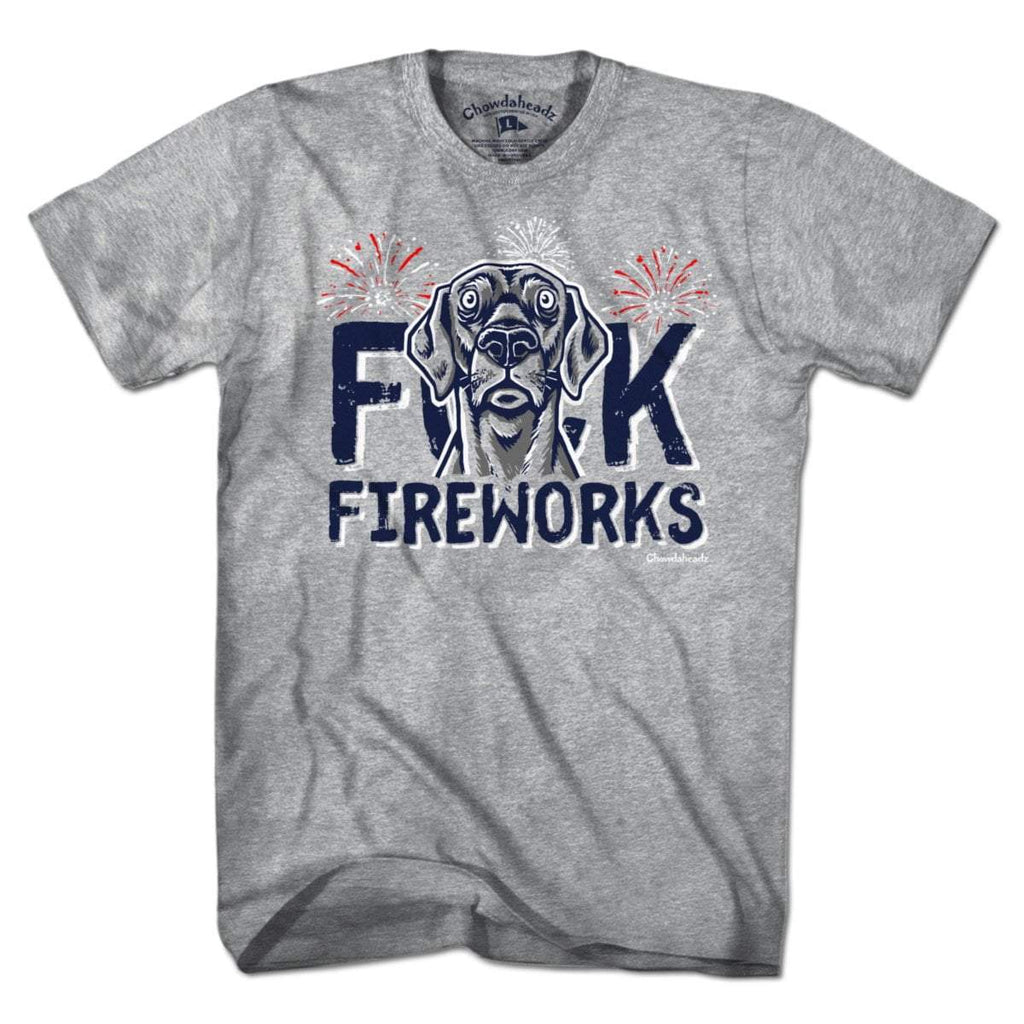 F Fireworks USA Dog t-shirt with funny patriotic dog graphic — funny dog fireworks tee