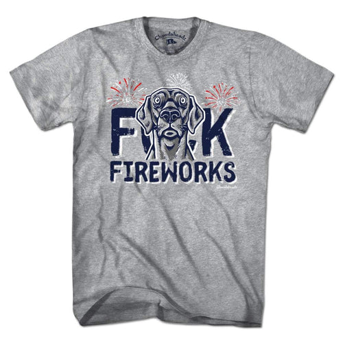 F Fireworks USA Dog t-shirt with funny patriotic dog graphic — funny dog fireworks tee