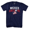 Wicked Awesome USA t-shirt in navy — Boston-voice lettering on stars-and-stripes