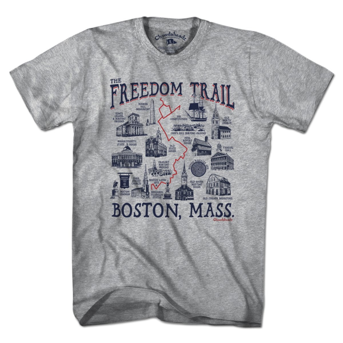 Boston Freedom Trail Sites T-Shirt - Chowdaheadz