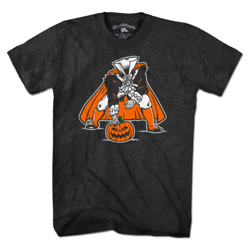 Three Point Stance Headless Horseman T-Shirt — tee flat lay