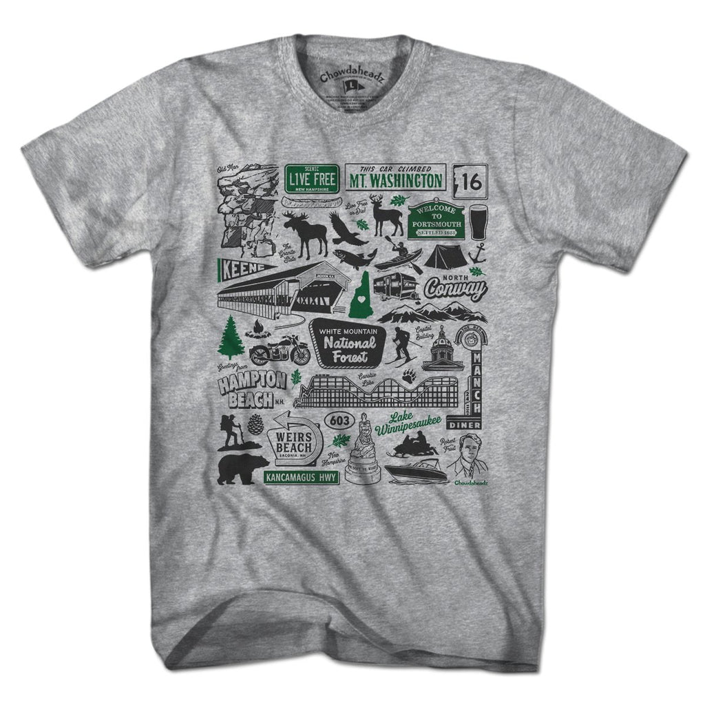 New Hampshire Tourist Attraction T-Shirt — men's tee flat lay in Gray