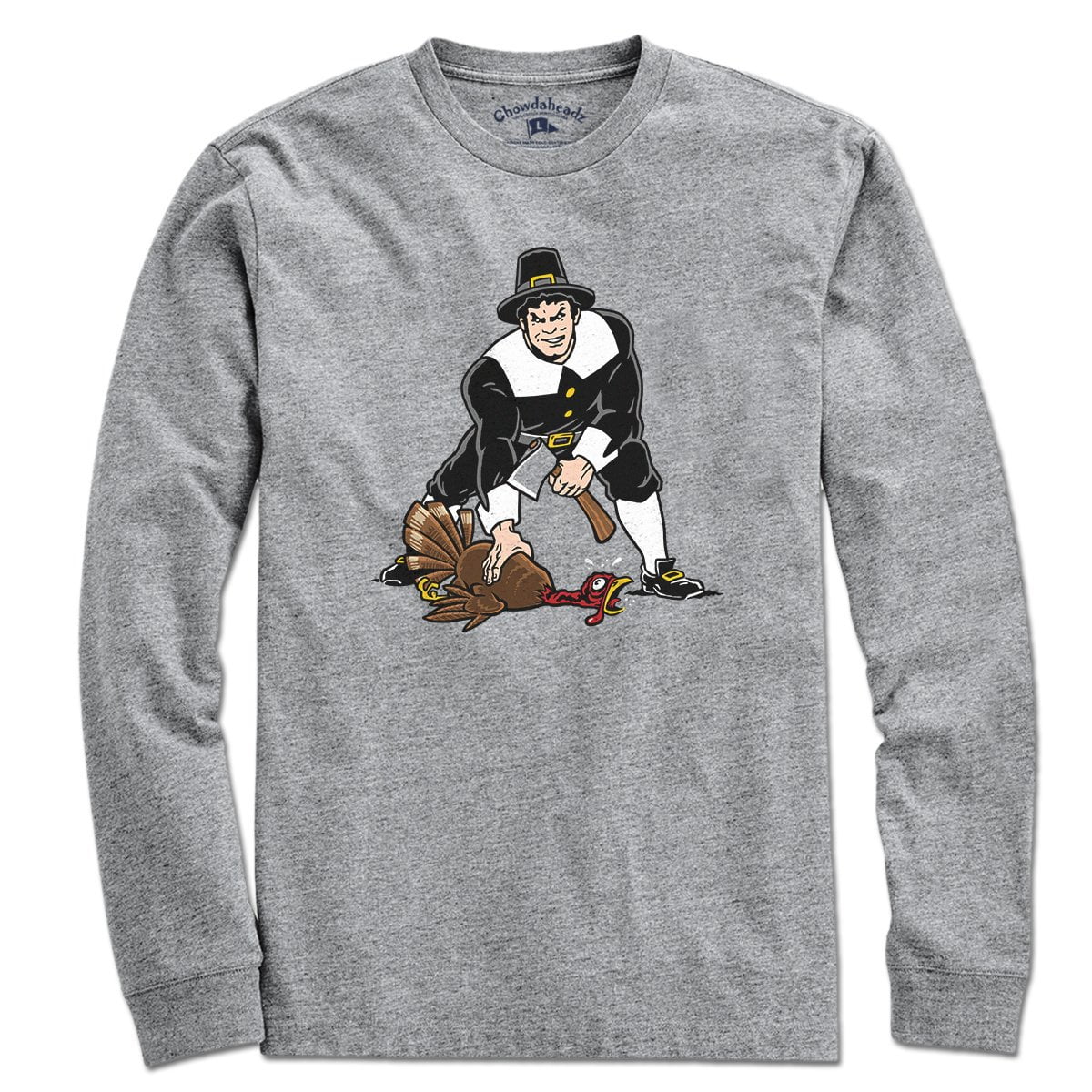 Three Point Stance Thanksgiving Pilgrim T-Shirt - Chowdaheadz