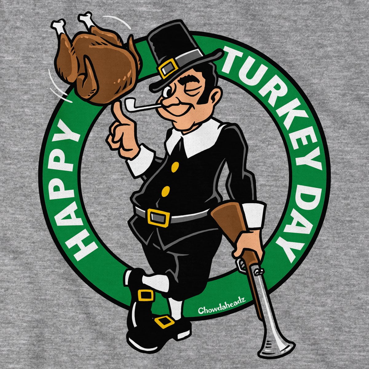 Thanksgiving Pilgrim Circle Logo T-Shirt - Chowdaheadz