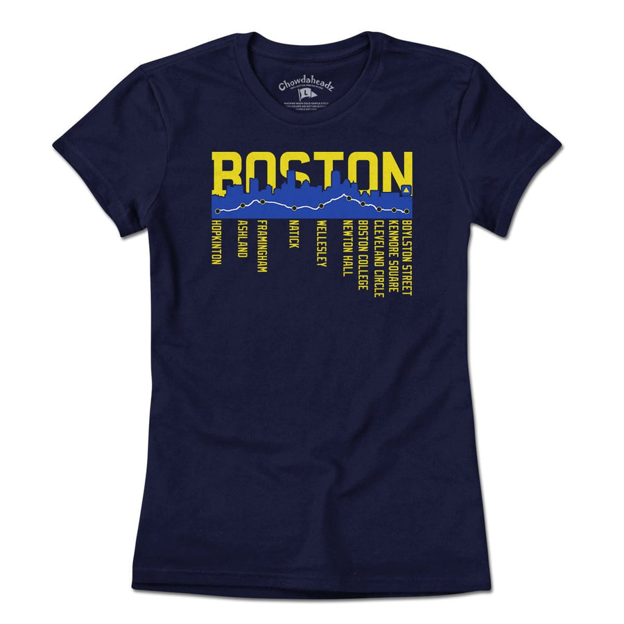 Boston Skyline Run Route T-Shirt - Chowdaheadz