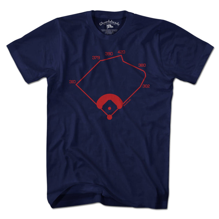 Boston Ballpahk Dimensions T-Shirt — men's tee flat lay in Navy