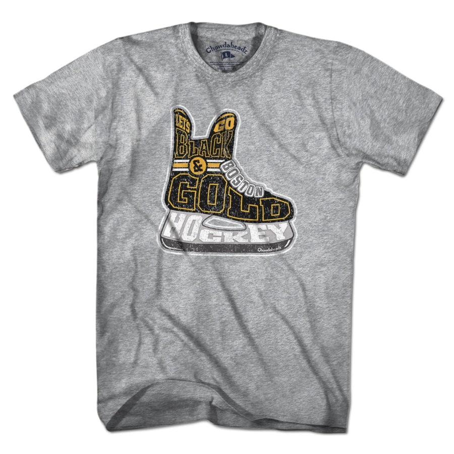 Black & Gold Boston Hockey Skate T-Shirt - Chowdaheadz