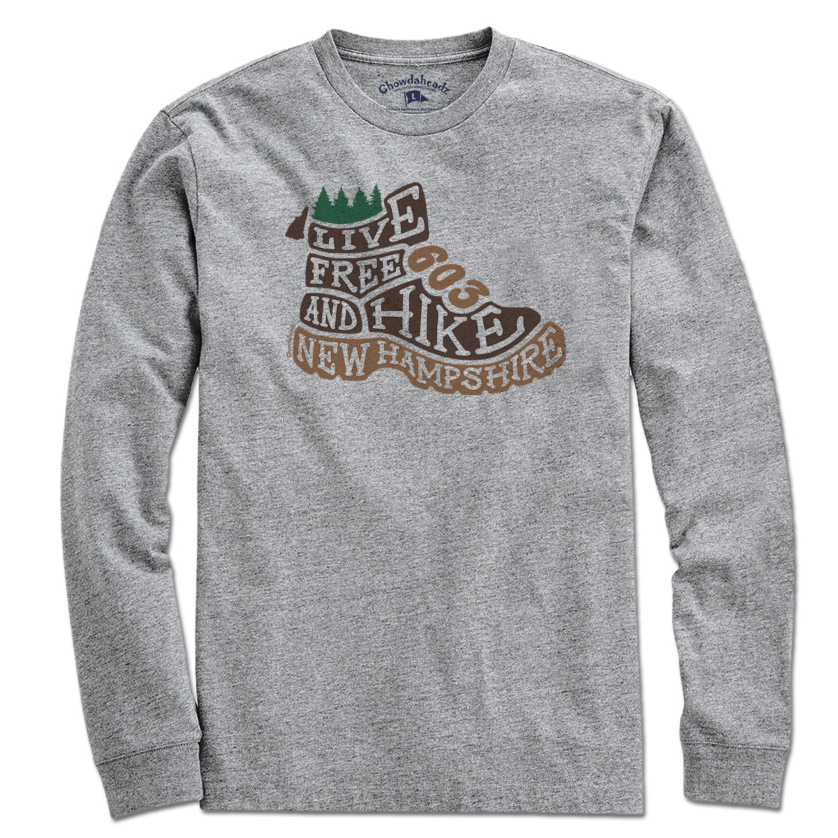 Live Free New Hampshire Hiking Boot T-Shirt - Chowdaheadz