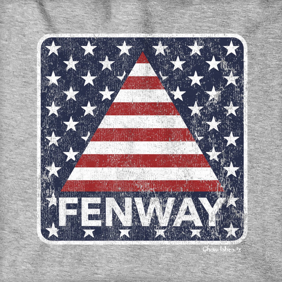 Close-up of Fenway Stars & Stripes hoodie design — Fenway and flag detail