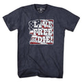 Live Free or Die USA t-shirt with bold motto lettering and stars-and-stripes accent — patriotic motto tee