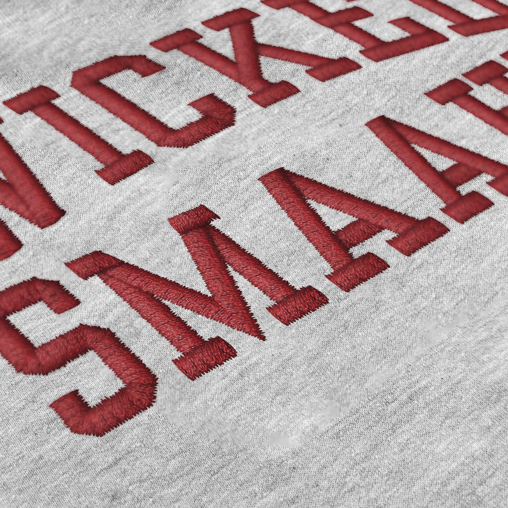 Wicked Smaaht Faux Embroidery Hoodie — graphic detail in Gray