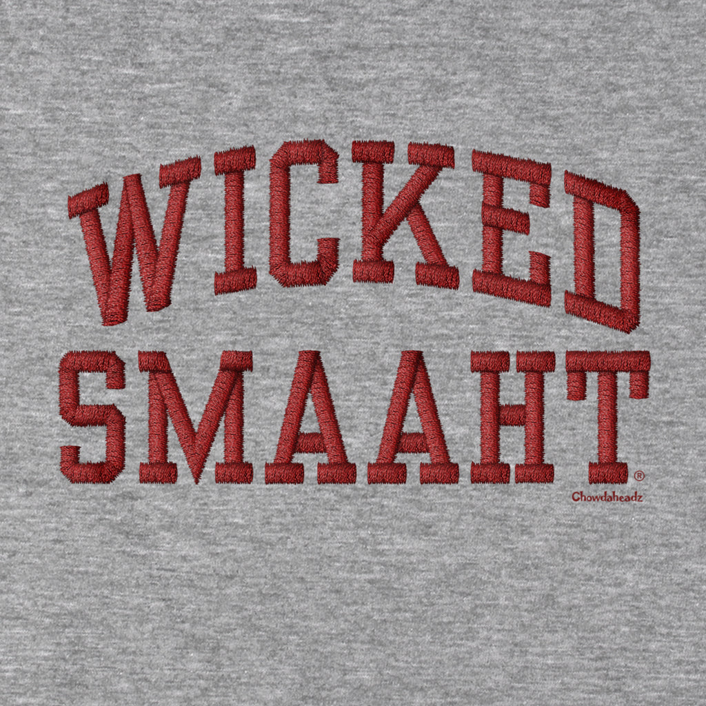 Wicked Smaaht Faux Embroidery Hoodie — graphic detail in Gray