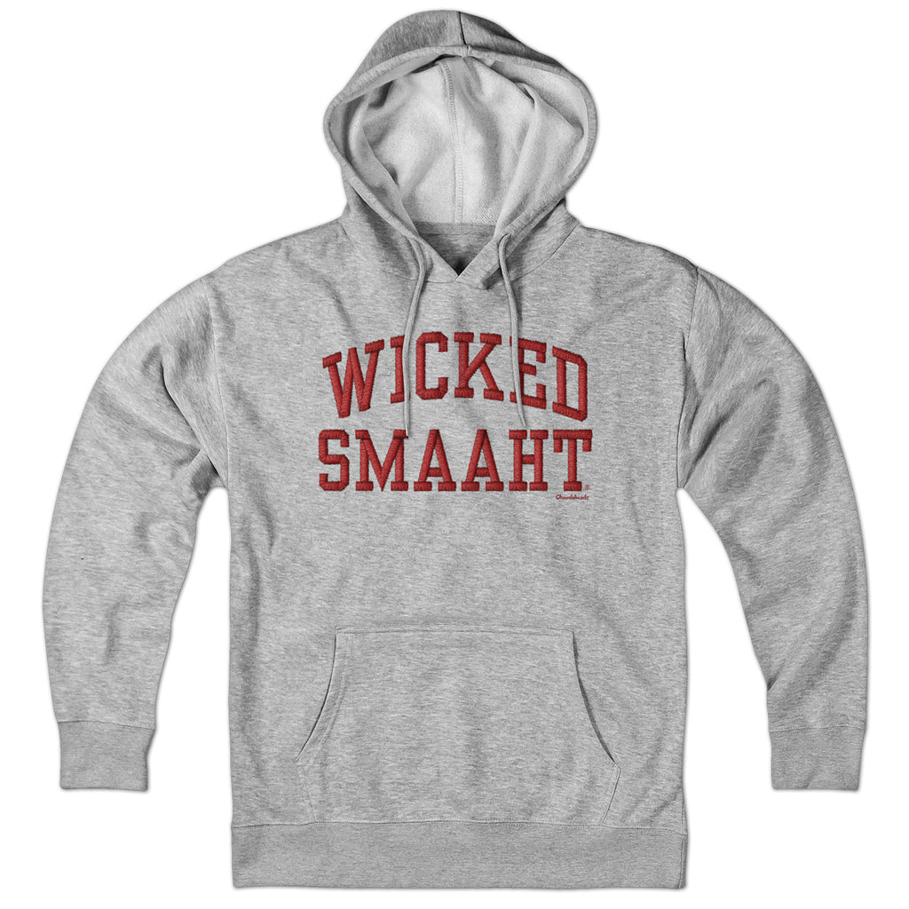 Wicked Smaaht Faux Embroidery Hoodie — hoodie flat lay in Gray
