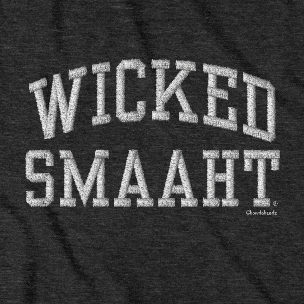 Wicked Smaaht Faux Embroidery Hoodie — graphic detail in Charcoal