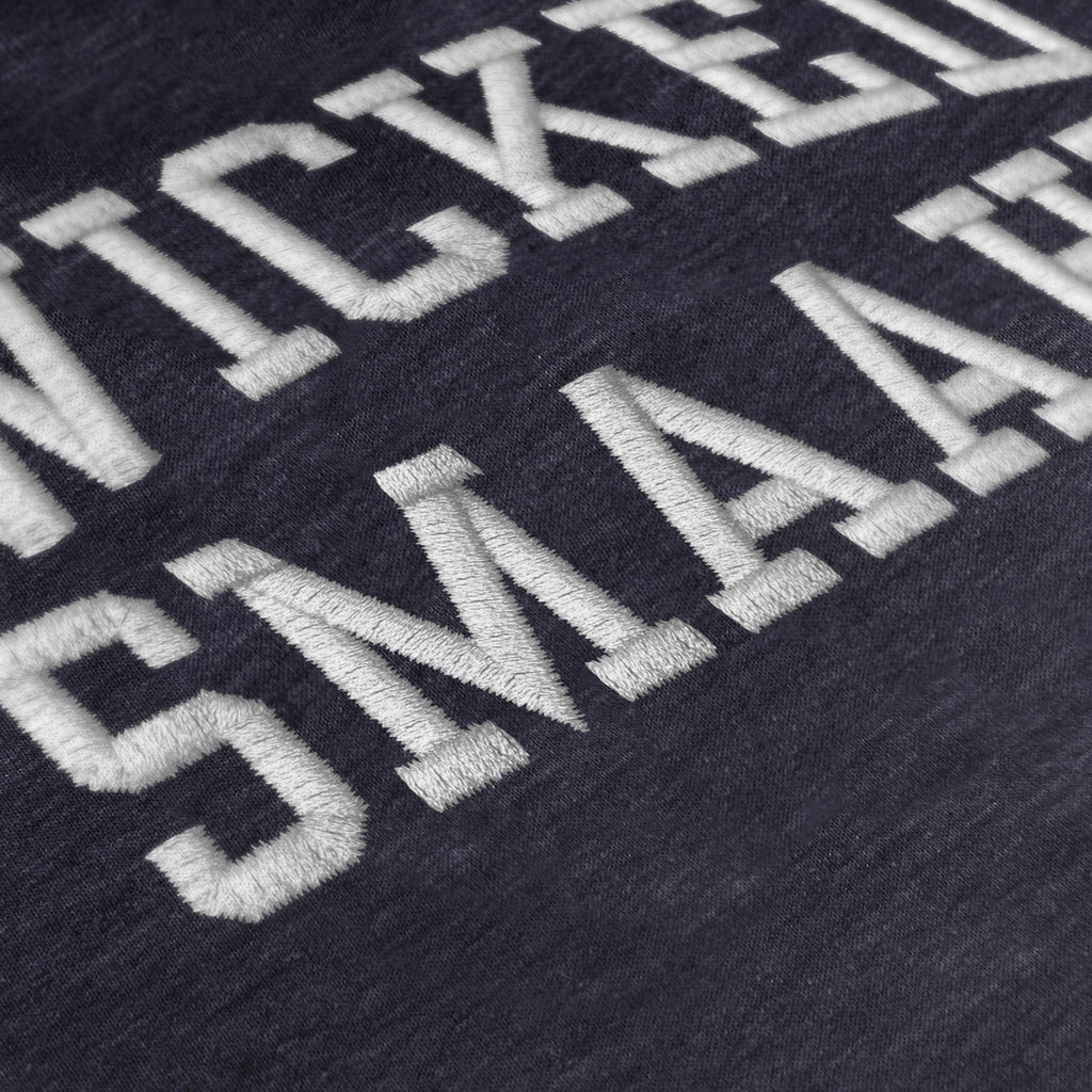 Wicked Smaaht Faux Embroidery Hoodie — graphic detail in Heather Blue