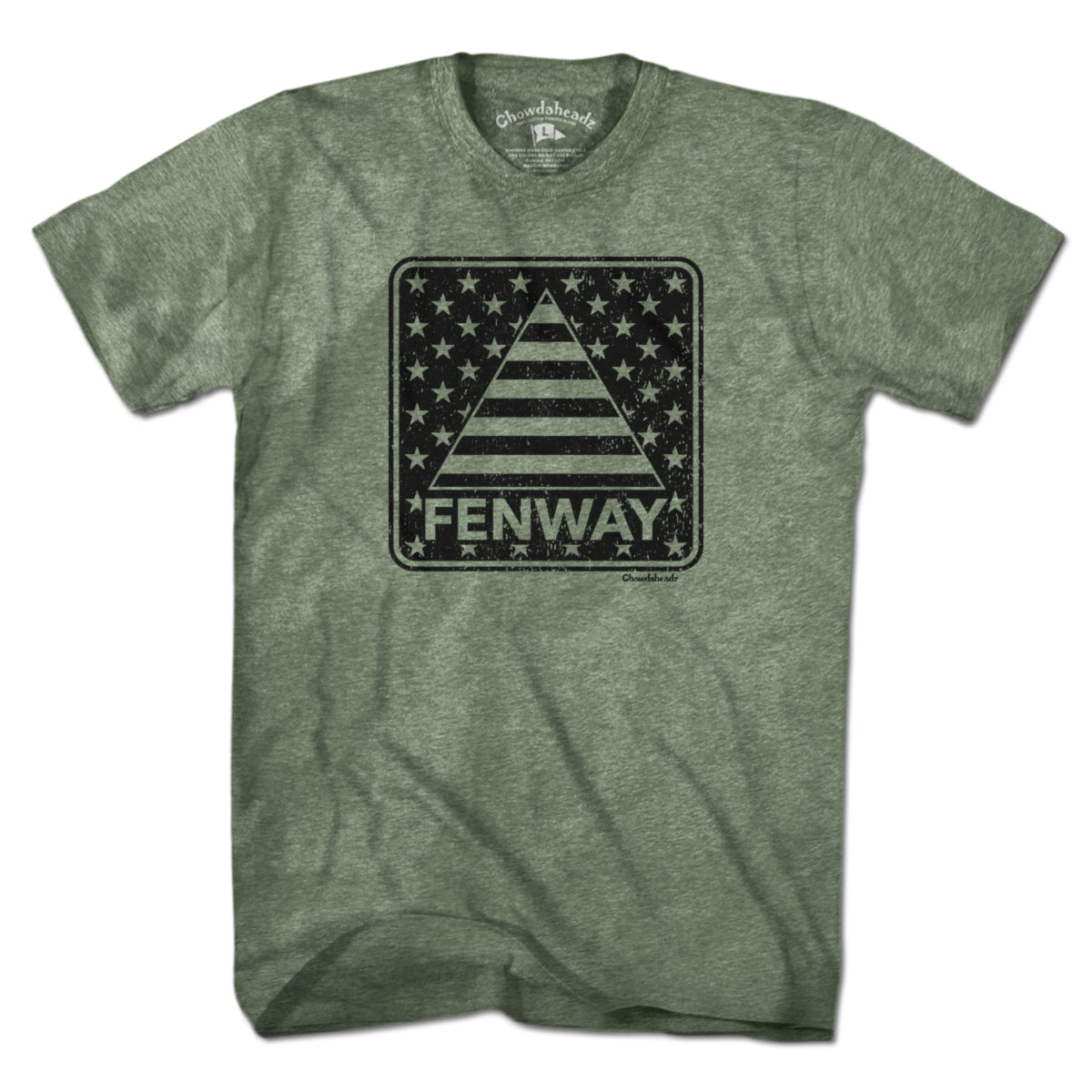 Fenway Stars & Stripes blackout t-shirt with monochrome Fenway-meets-flag graphic — Boston baseball blackout tee