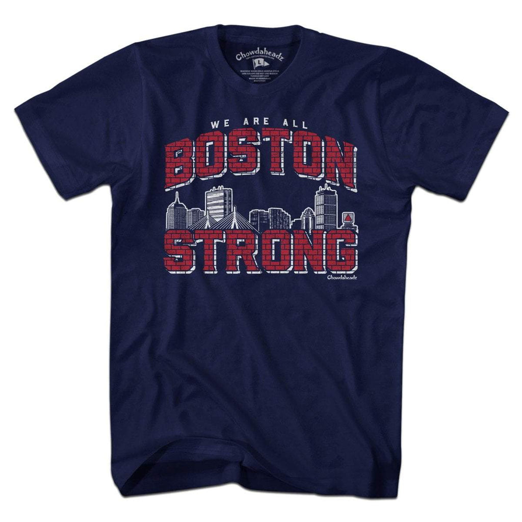 Boston Strong t-shirt with bold Boston Strong lettering — original Boston resilience tee