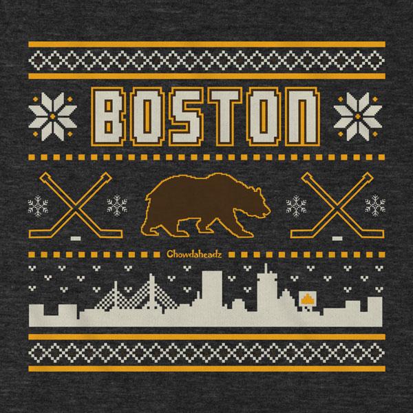 Boston Black & Gold Holiday Sweater T-Shirt - Chowdaheadz