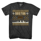 Boston Black & Gold Holiday Sweater T-Shirt - Chowdaheadz