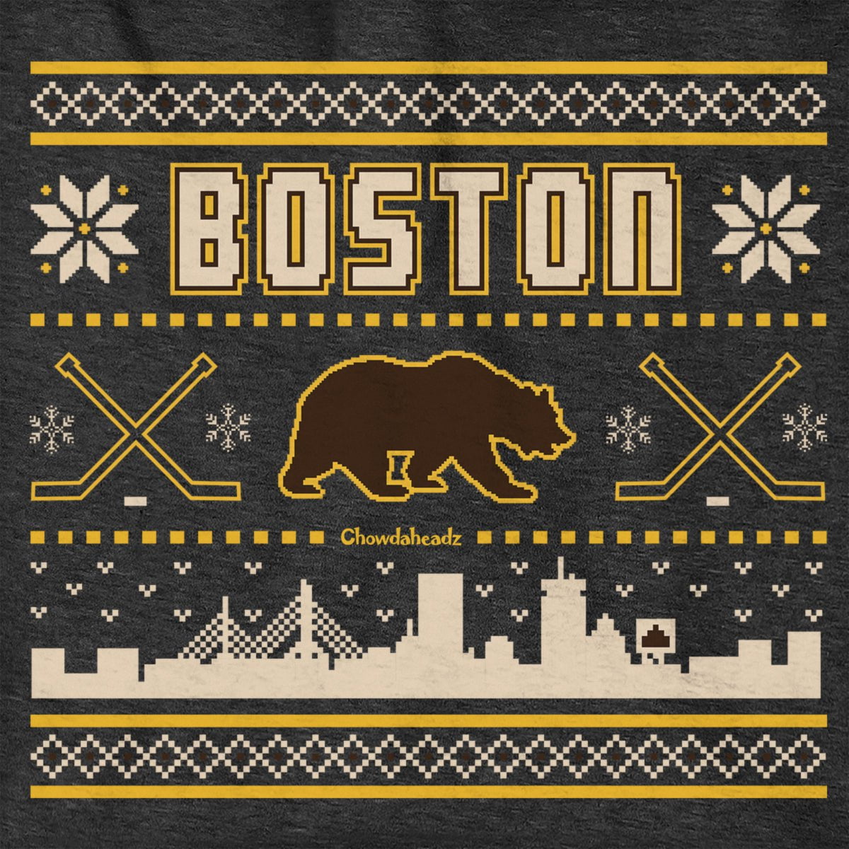 Boston Black & Gold Holiday Sweater Hoodie - Chowdaheadz