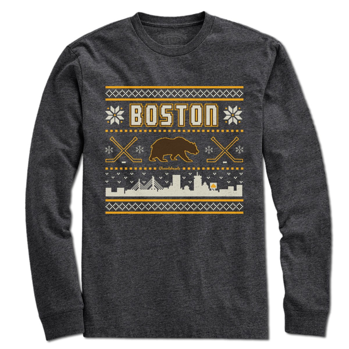 Boston Black & Gold Holiday Sweater T-Shirt - Chowdaheadz