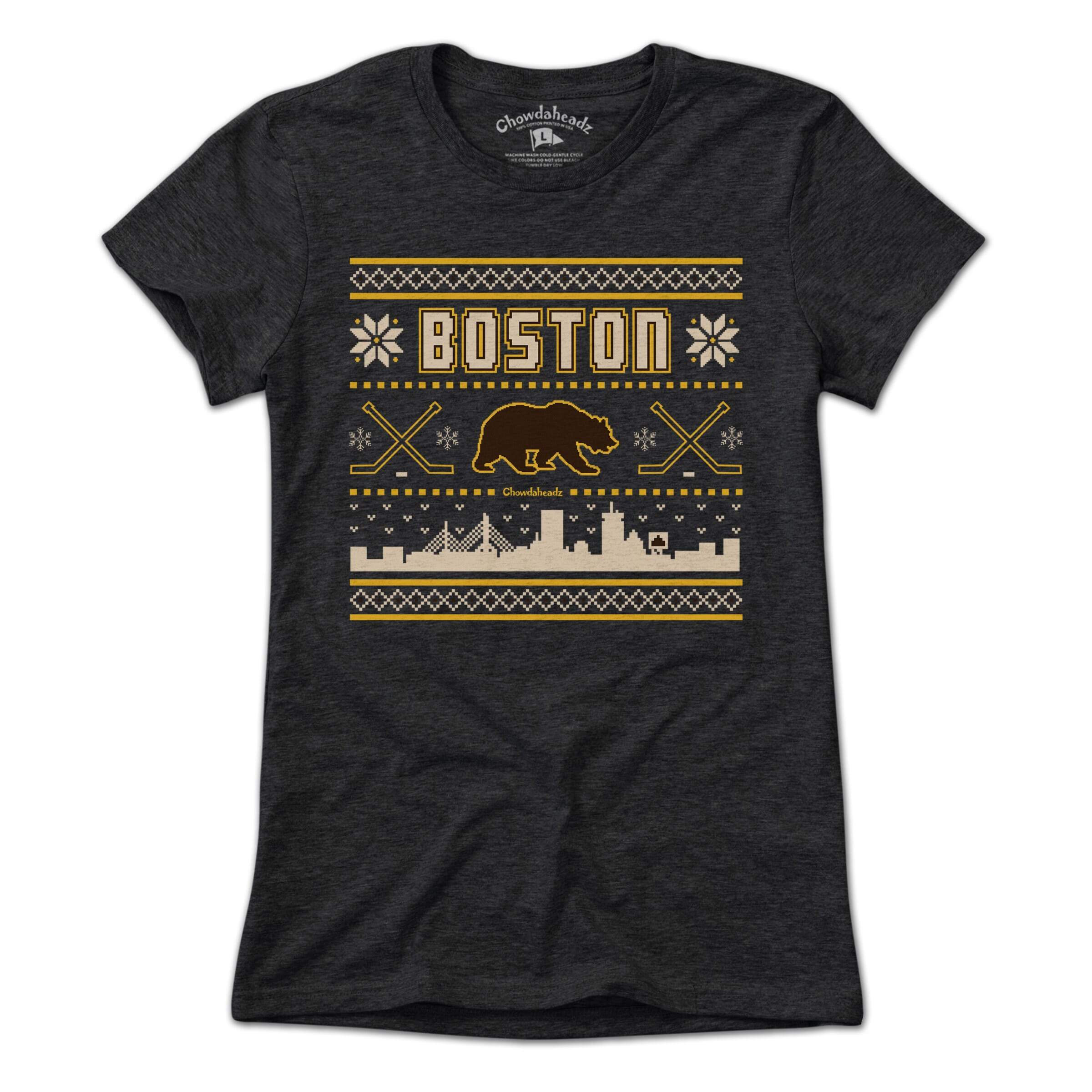 Boston Black & Gold Holiday Sweater T-Shirt - Chowdaheadz