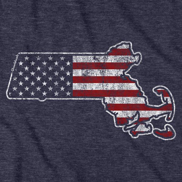 Close-up of Mass America shirt design — Mass and flag illustration detail