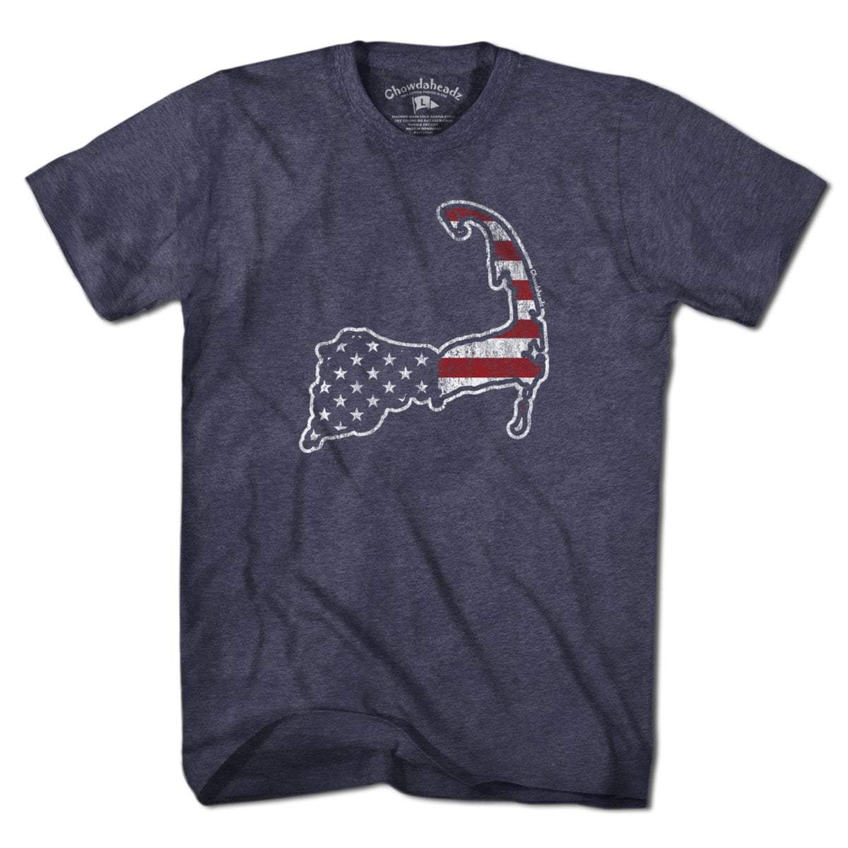 Cape Cod America USA t-shirt with Cape Cod-meets-flag graphic — Cape Cod patriotic tee