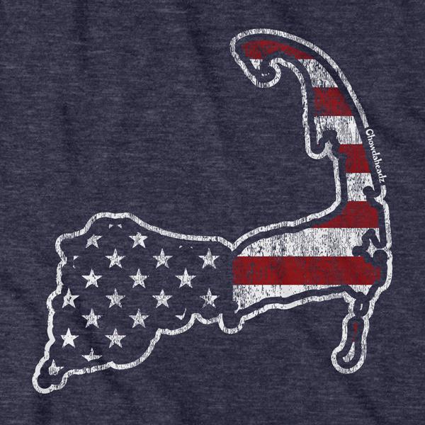 Close-up of Cape Cod America shirt design — Cape and flag illustration detail