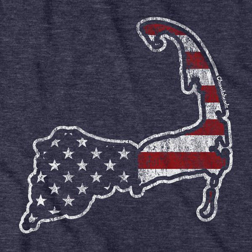 Close-up of Cape Cod America shirt design — Cape and flag illustration detail