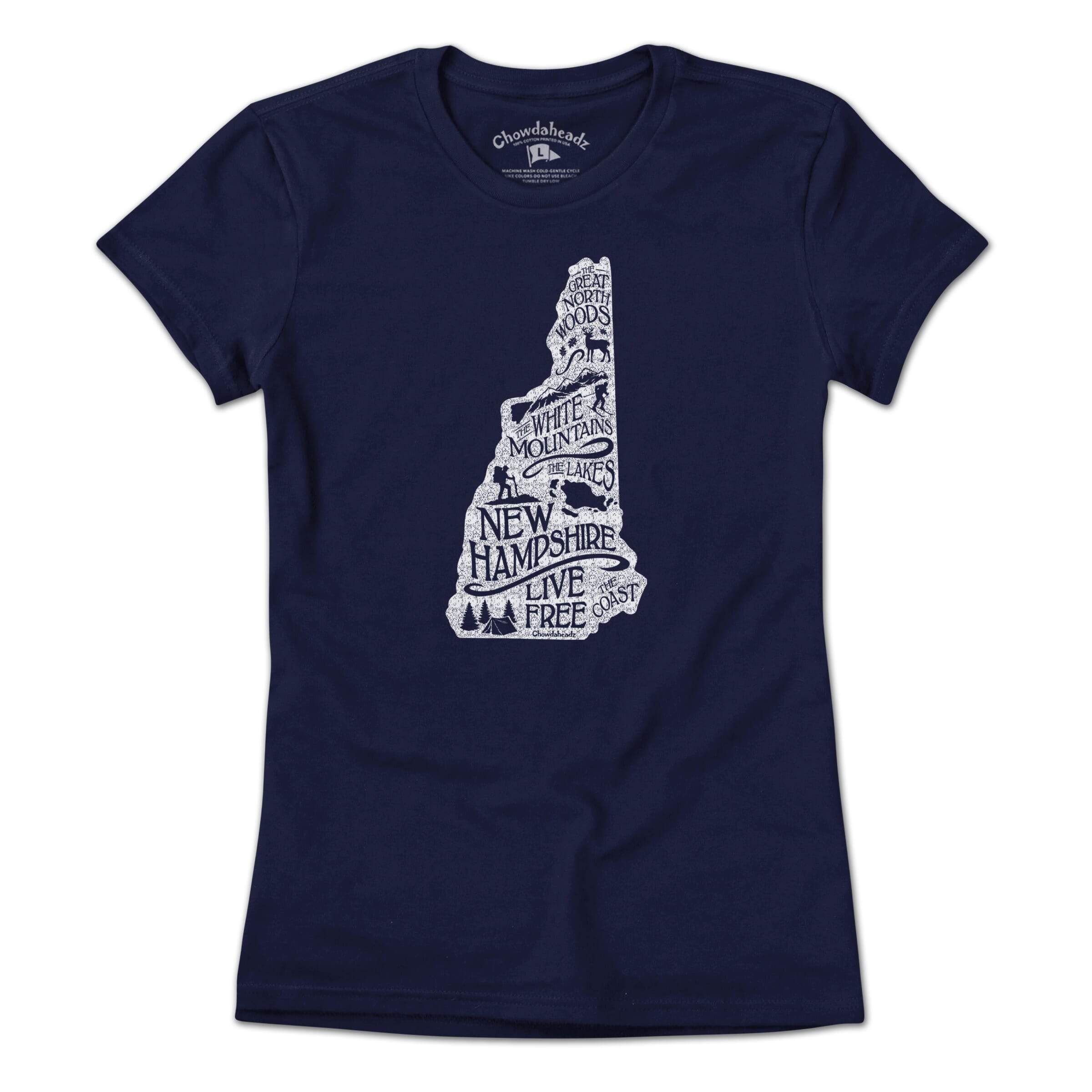 Live Free New Hampshire State T-Shirt - Chowdaheadz