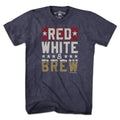 Red White and Brew USA t-shirt with bold pun lettering and patriotic beer graphic — funny patriotic beer tee