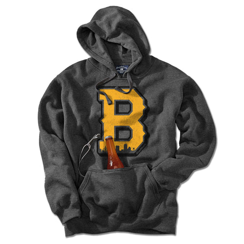 Black & Gold Big Block B Tailgater Hoodie — hoodie flat lay in Charcoal