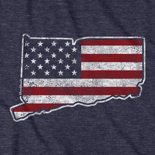 Close-up of Connecticut USA shirt design — Connecticut and flag detail