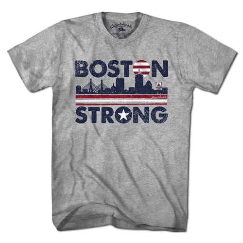 Boston Strong USA t-shirt with Boston Strong lettering and stars-and-stripes accent — Boston patriotic tee