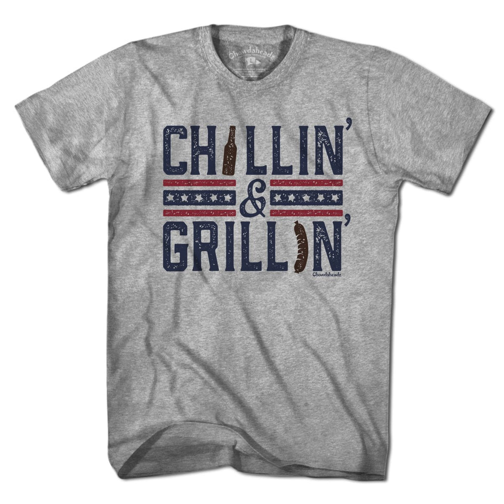 Chillin’ & Grillin’ t-shirt with bold lettering and retro grill graphic — funny grilling dad tee