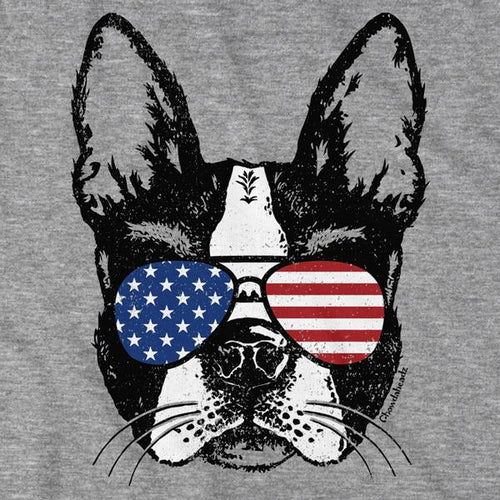 Close-up of Patriotic Boston Terrier shirt design — Boston Terrier illustration detail
