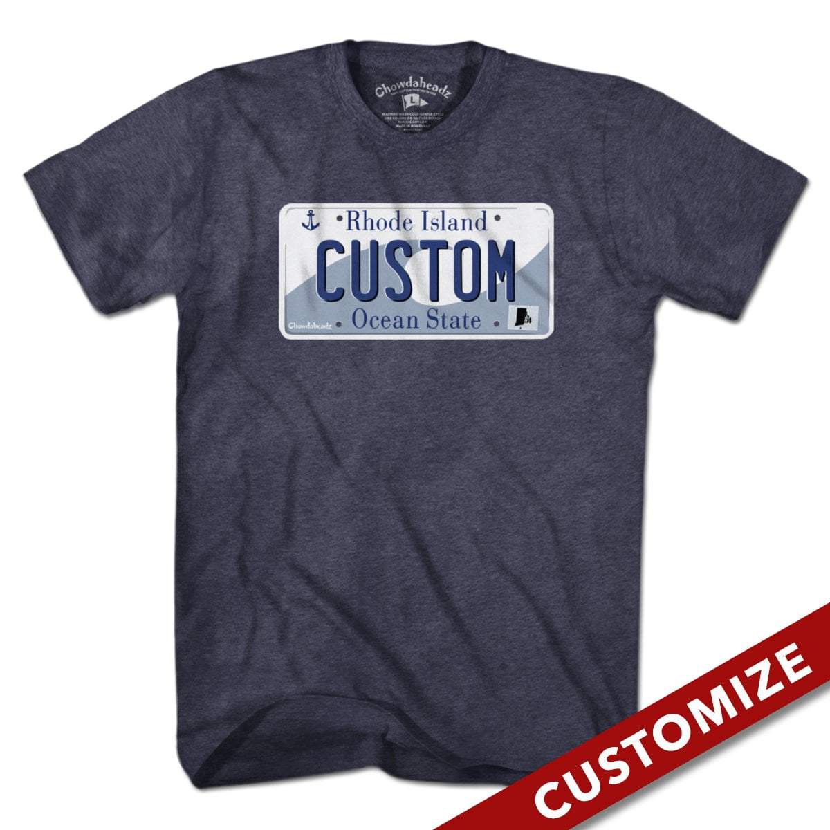 Custom Rhode Island License Plate T-Shirt - Chowdaheadz