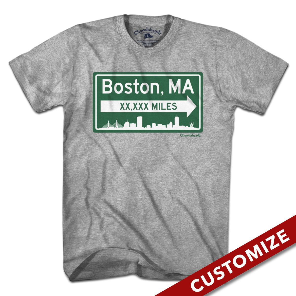 Custom Miles to Boston Sign T-Shirt - Chowdaheadz