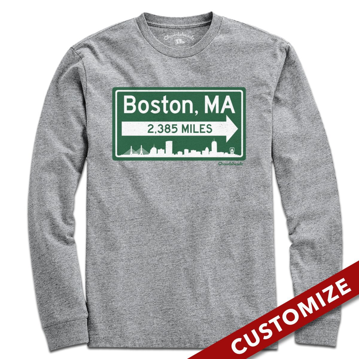 Custom Miles to Boston Sign T-Shirt - Chowdaheadz