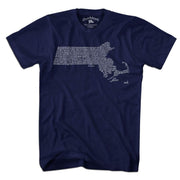 Massachusetts Cities & Towns T-Shirt — tee flat lay