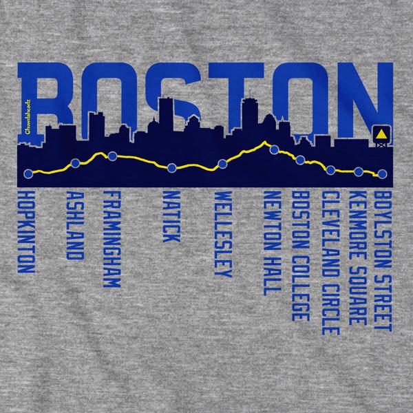 Boston Skyline Run Route T-Shirt - Chowdaheadz