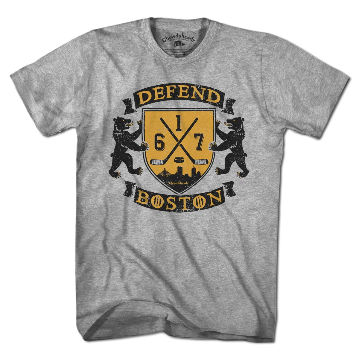 Defend Boston Hockey Shield T-Shirt - Chowdaheadz