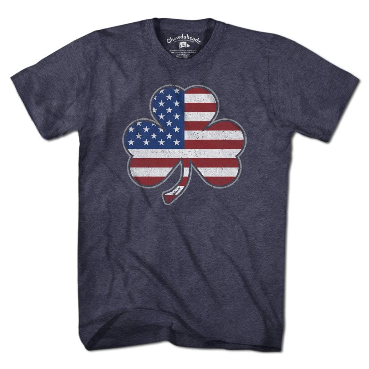 Shamrock Stars & Stripes USA t-shirt with shamrock-on-flag graphic — Boston Irish American tee