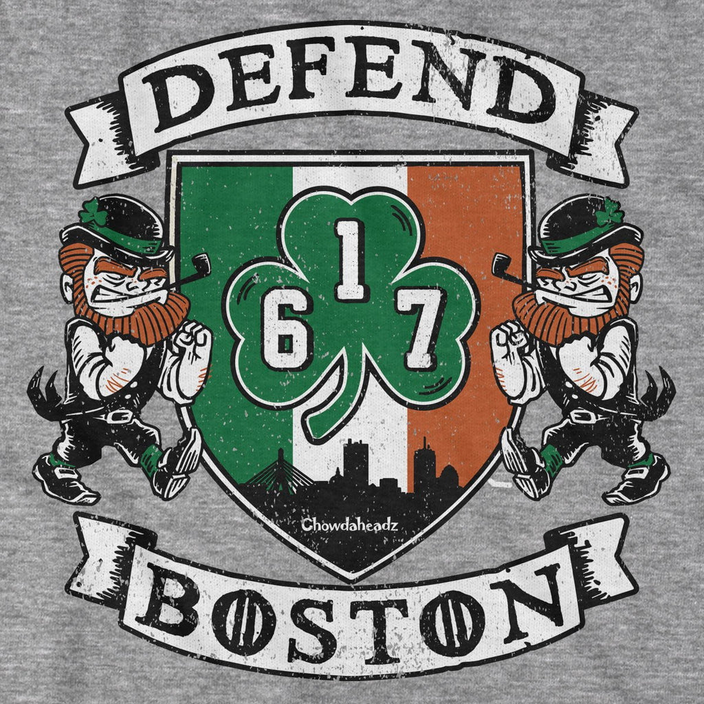 Defend Boston Shamrock Shield T-Shirt — graphic detail in Gray
