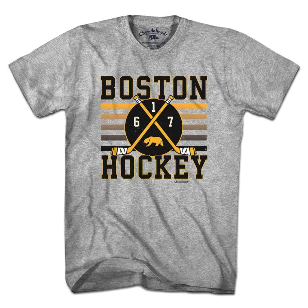 Boston Hockey Crossed Sticks T-Shirt — tee flat lay